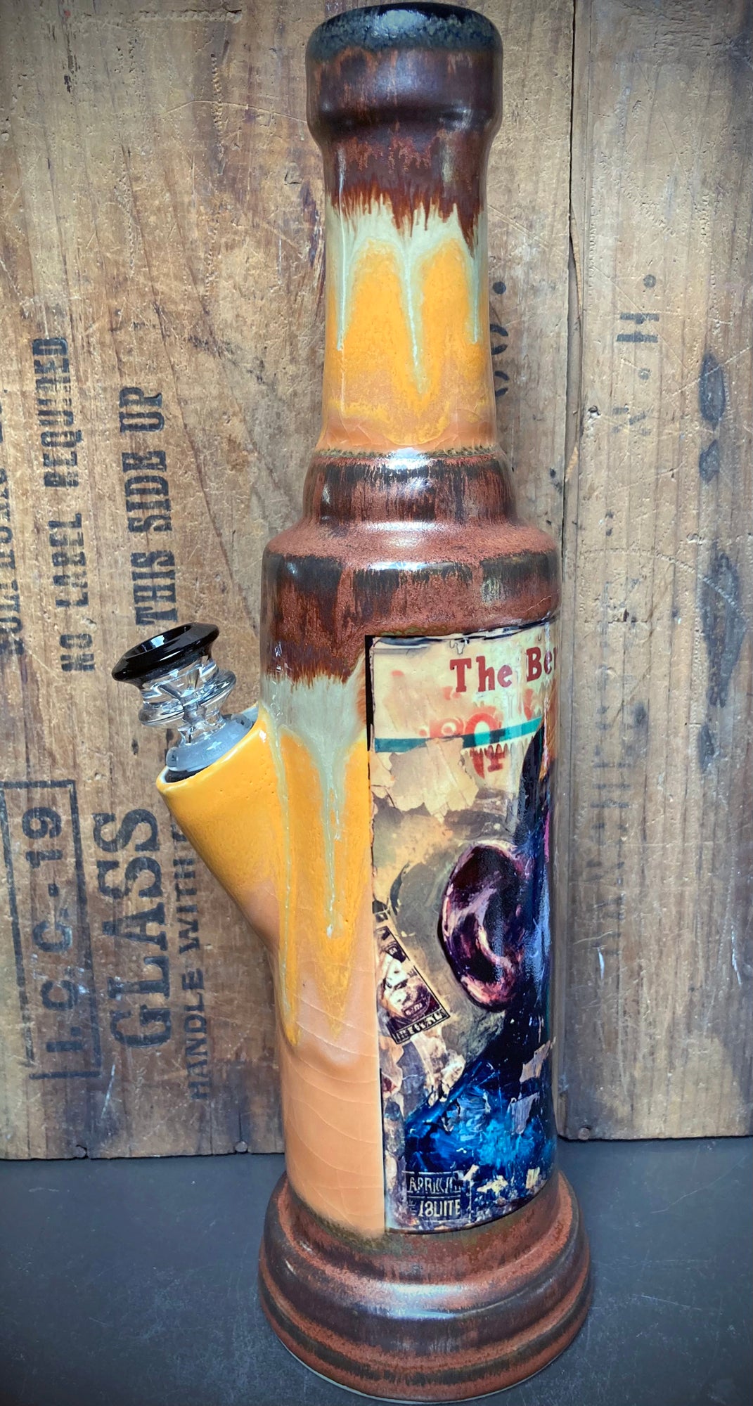 handmade ceramic bong rebellious chimp bright orange glaze