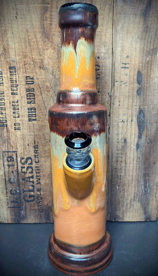 Berkshire Bong Company Handmade Ceramic Bong Chimp with Tongue Out Bright Orange Antiqued Copper Glaze