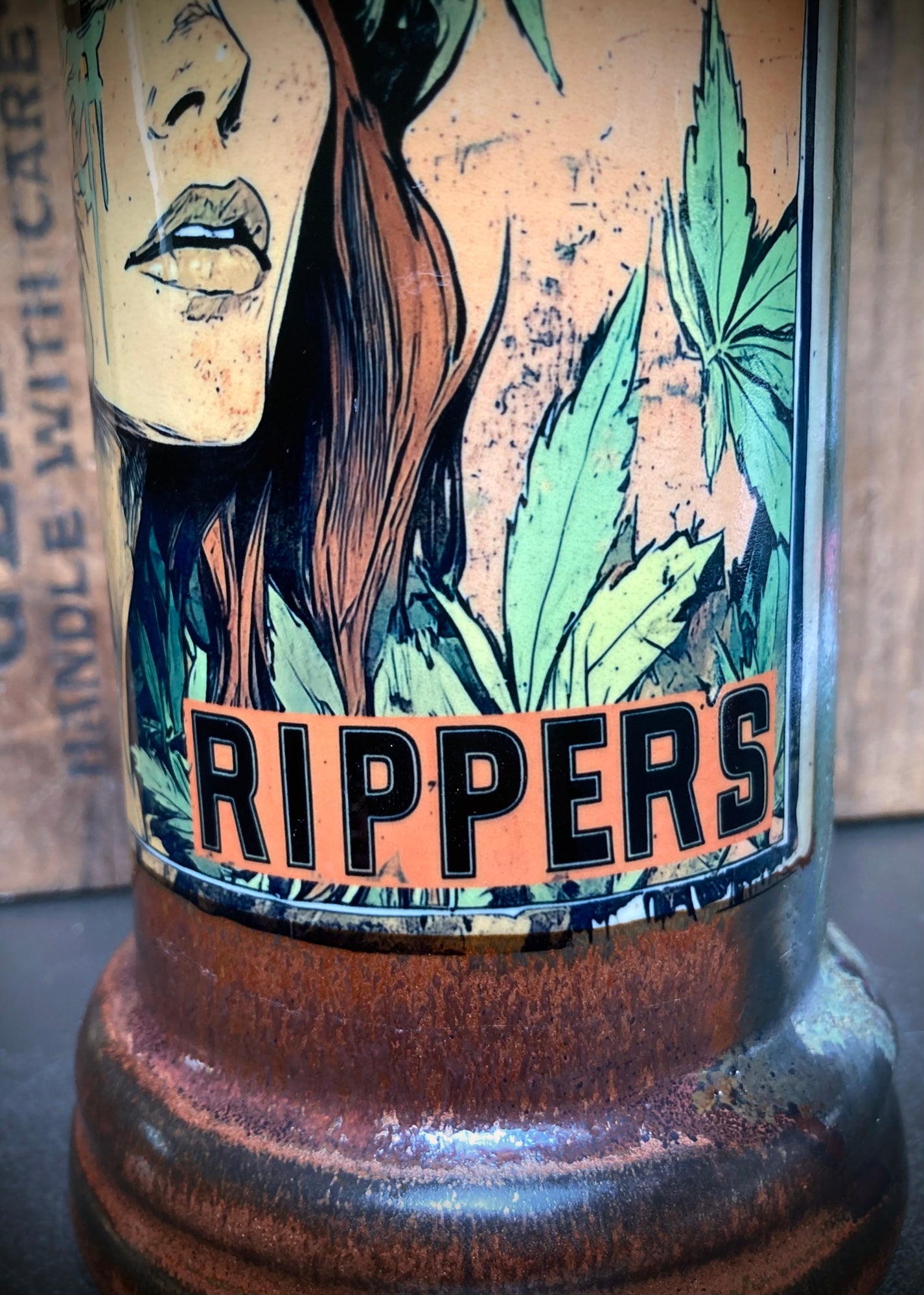 Sports team inspired ceramic water pipe, bold lettering, green copper glaze