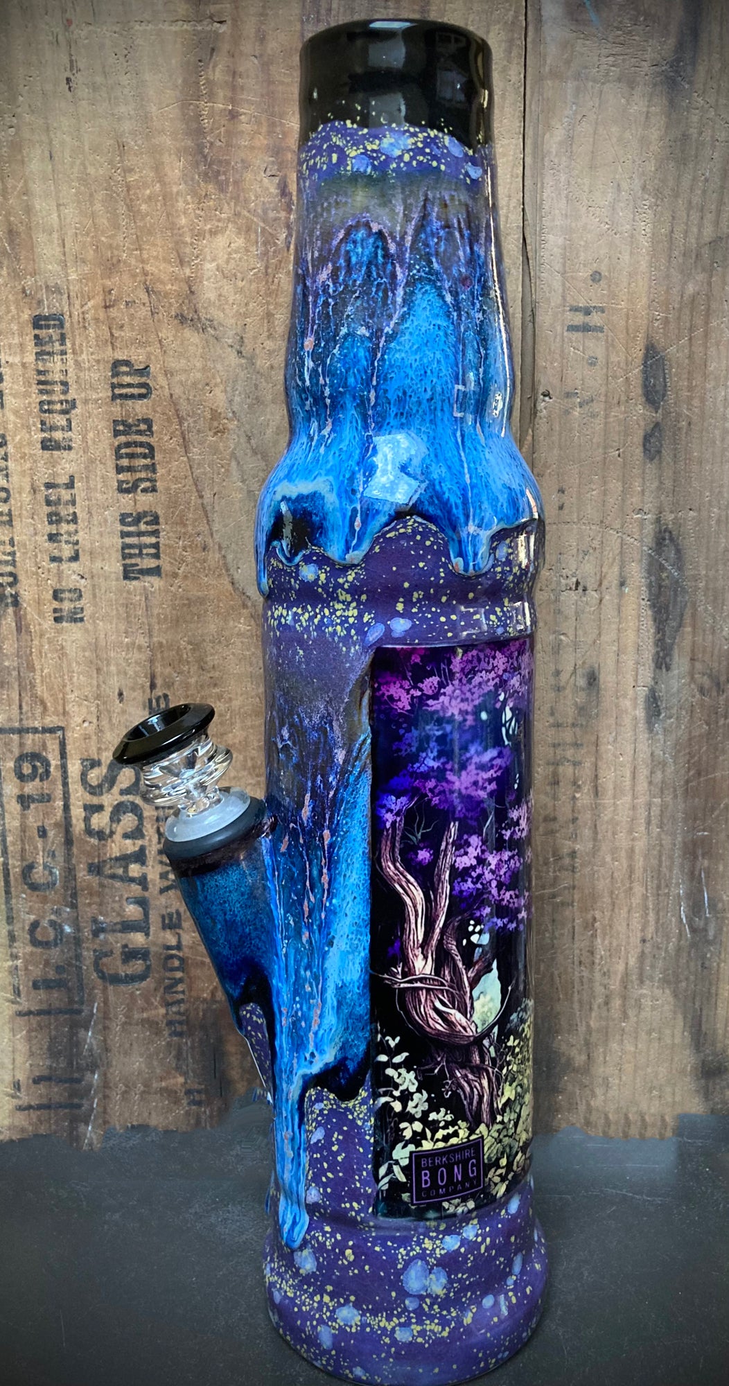 Nature-themed bong with forest path design inspired by the Berkshires.
