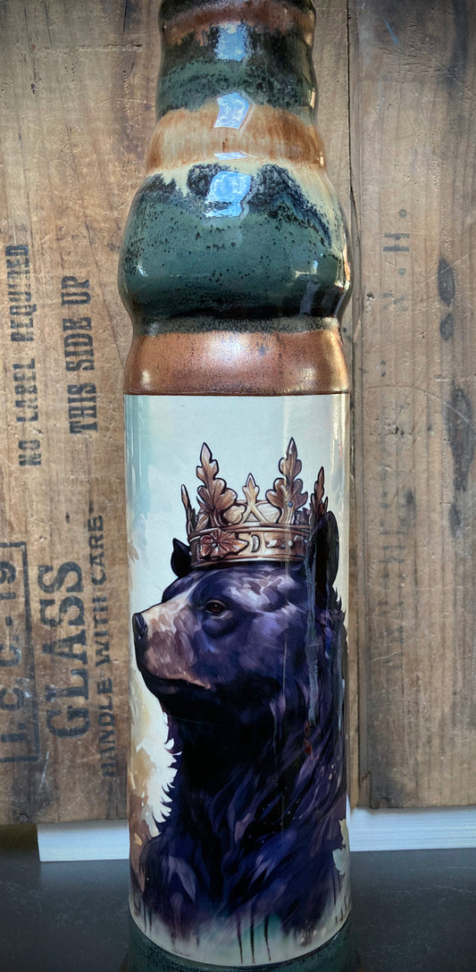 Ceramic Bong Black Bear In The Berkshires featuring a crowned black bear design for unique smoking experience