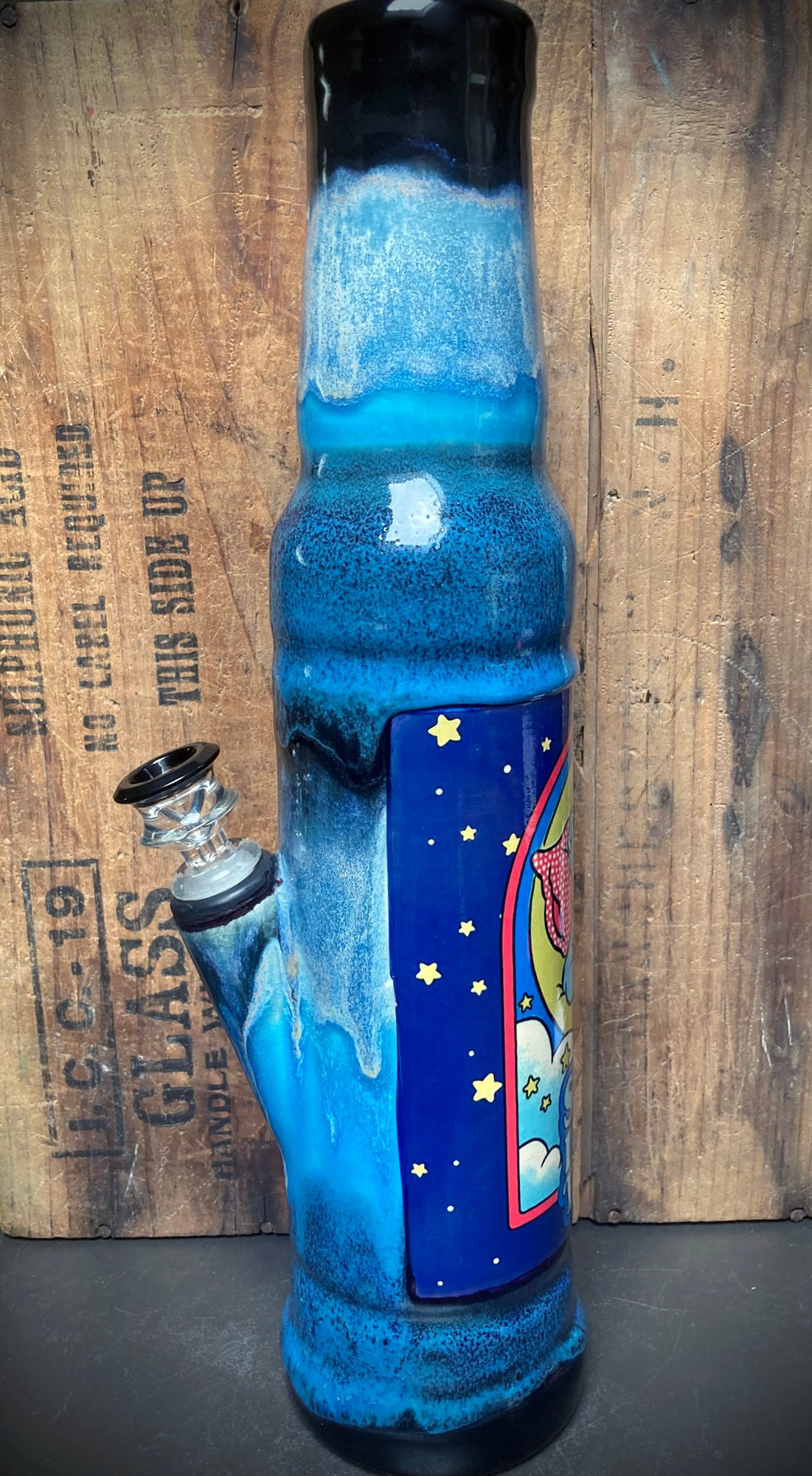 Ceramic Bong Care Bear Blue Ceramic Glazes with Unique Design and Stylish Finish by Berkshire Bong Company