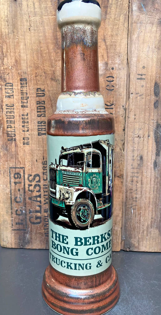 Ceramic Bong Dump Truck Illustration with Tags and Graffiti Glossy Cream Glaze