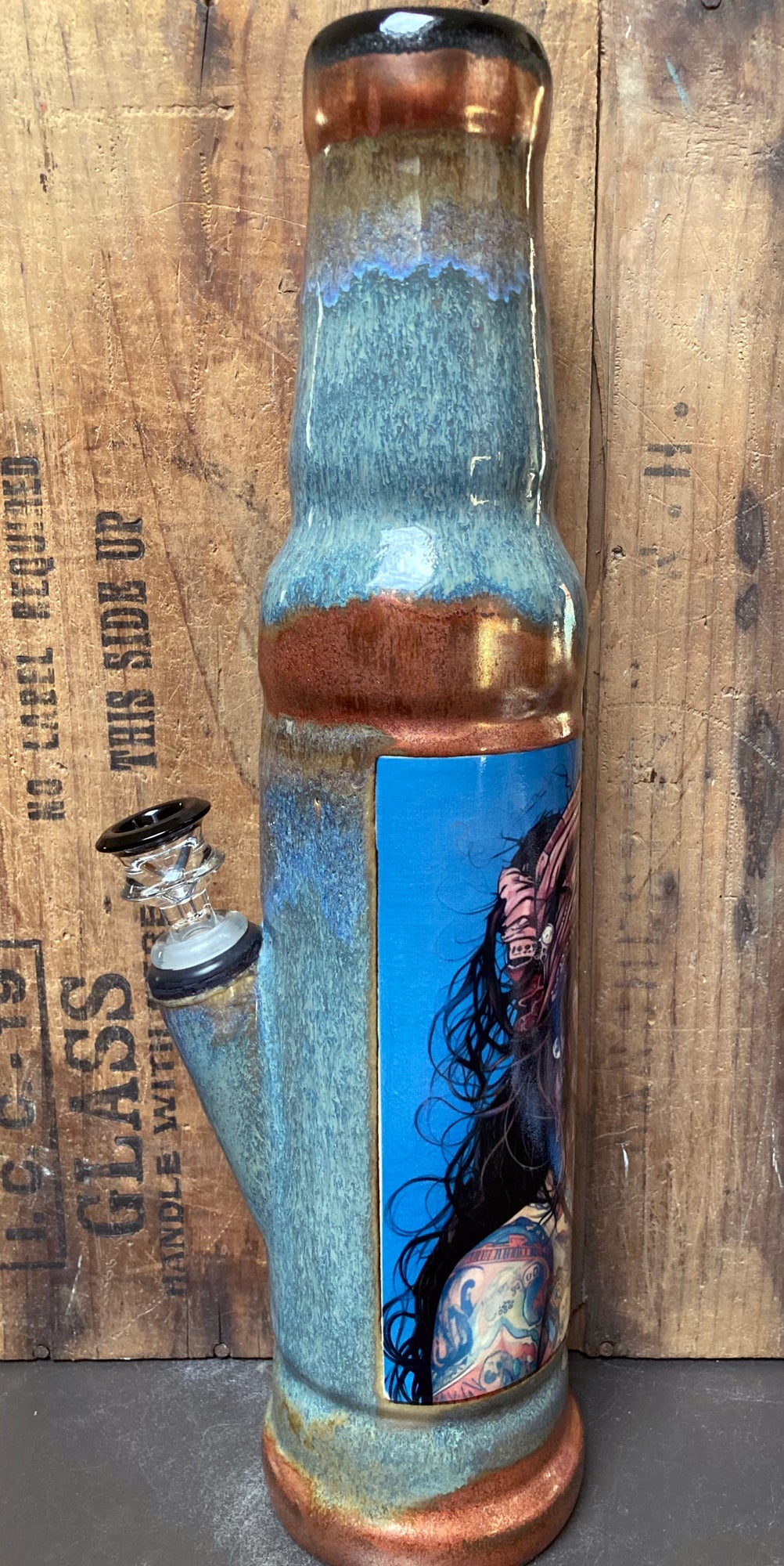 Ceramic Bong First Mate Pirate Woman with intricate design and vibrant colors for collectors and enthusiasts