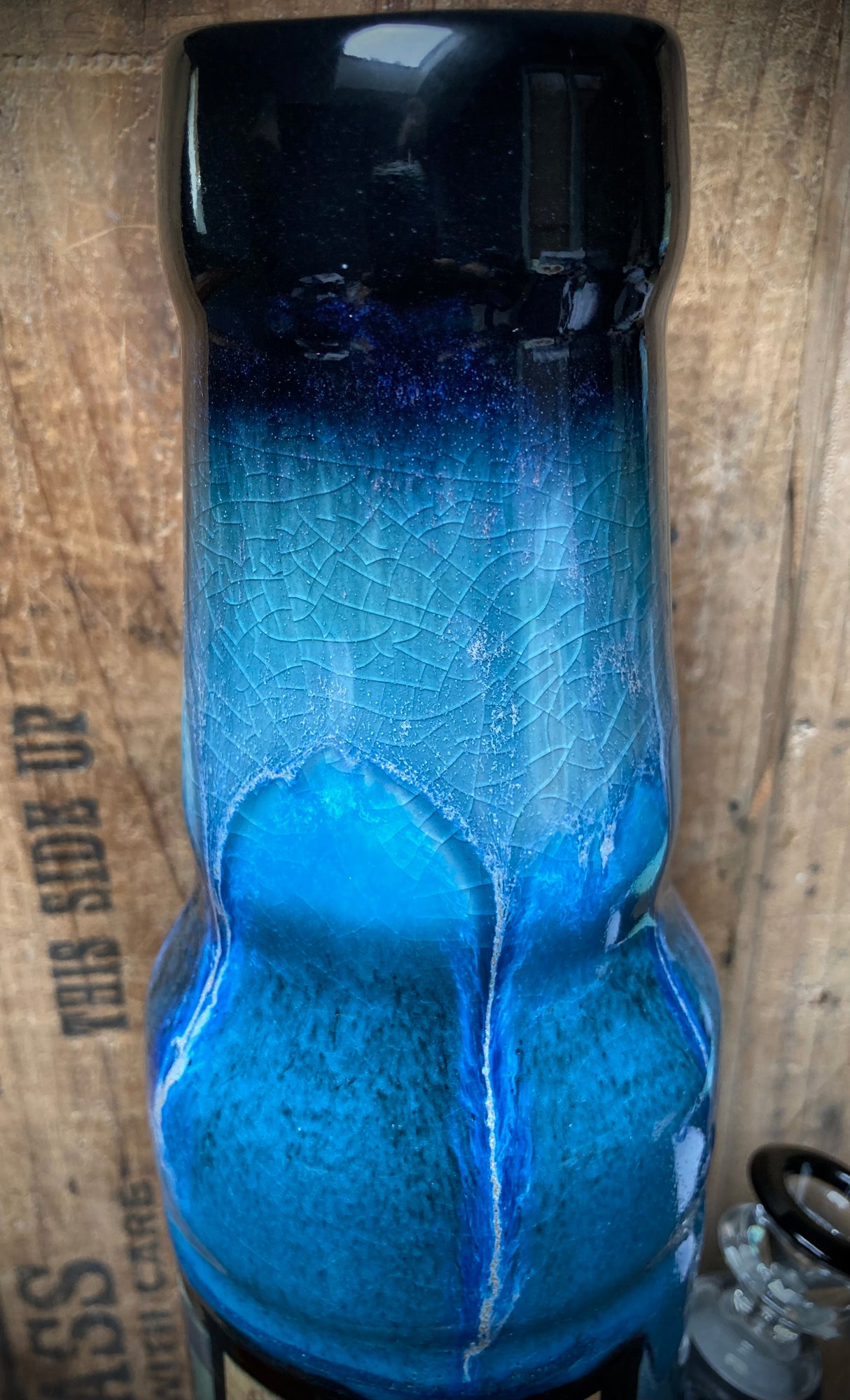 Ceramic Bong Grand Theft Auto V PS5 XBOX in blue and black glaze with unique crackle design