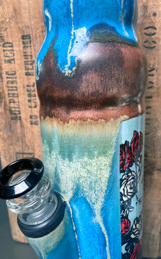 Ceramic Bong Grateful Dead Bertha Deadhead with Artistic Design and Clear Glass Bowl