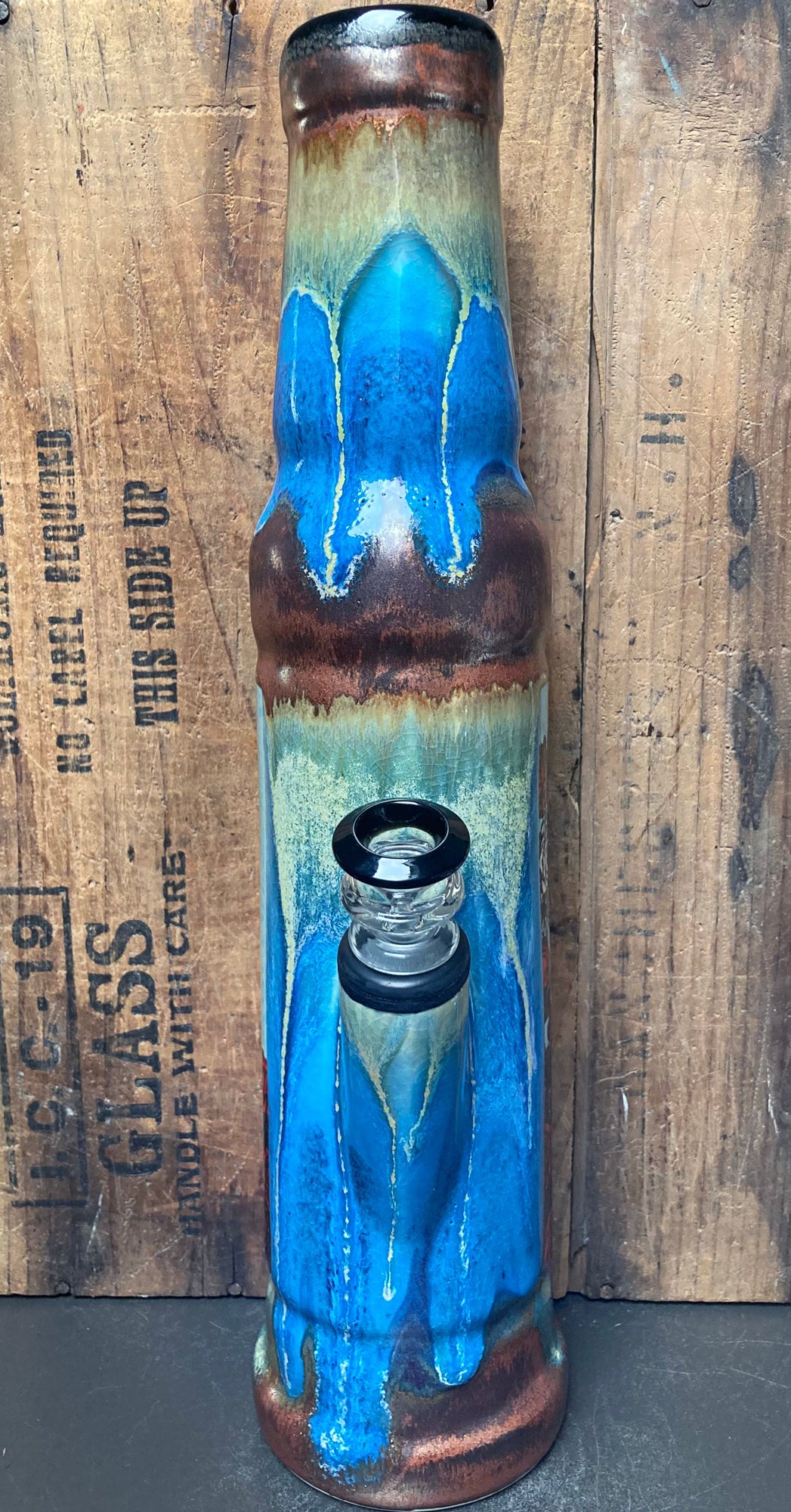 Ceramic Bong Grateful Dead Bertha Deadhead with vibrant blue and green glaze finish