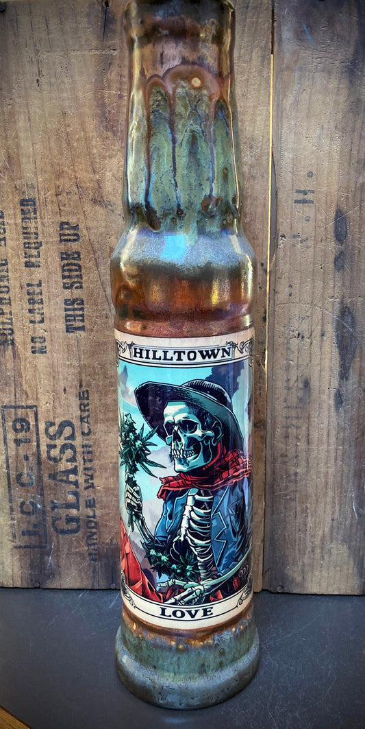 Berkshire Bong Company Ceramic Bong Hill Town Love Skeleton Weed Bouquet with detailed artwork