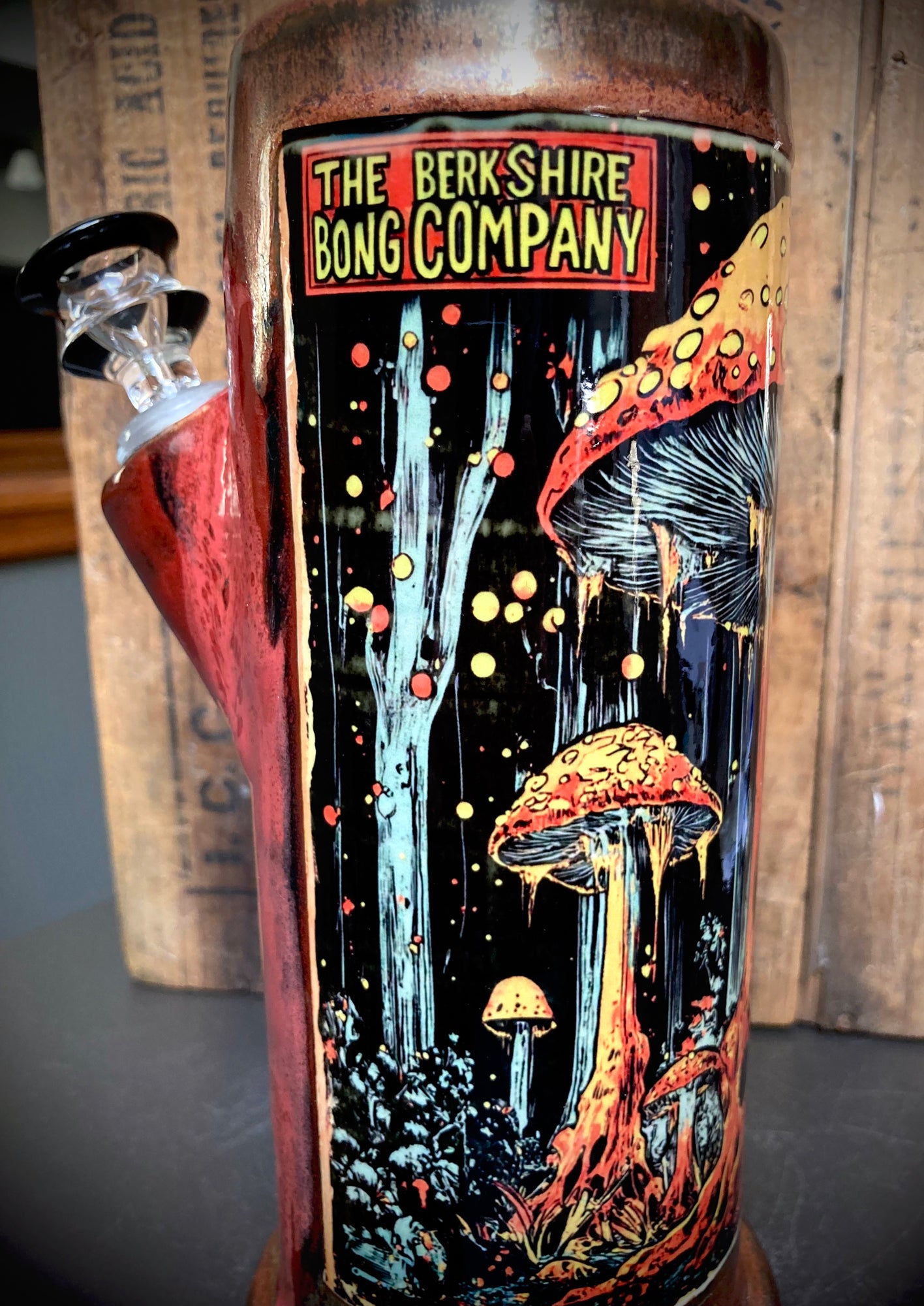 Ceramic Bong Magic Mushrooms Shrooms featuring vibrant mushroom art by Berkshire Bong Company