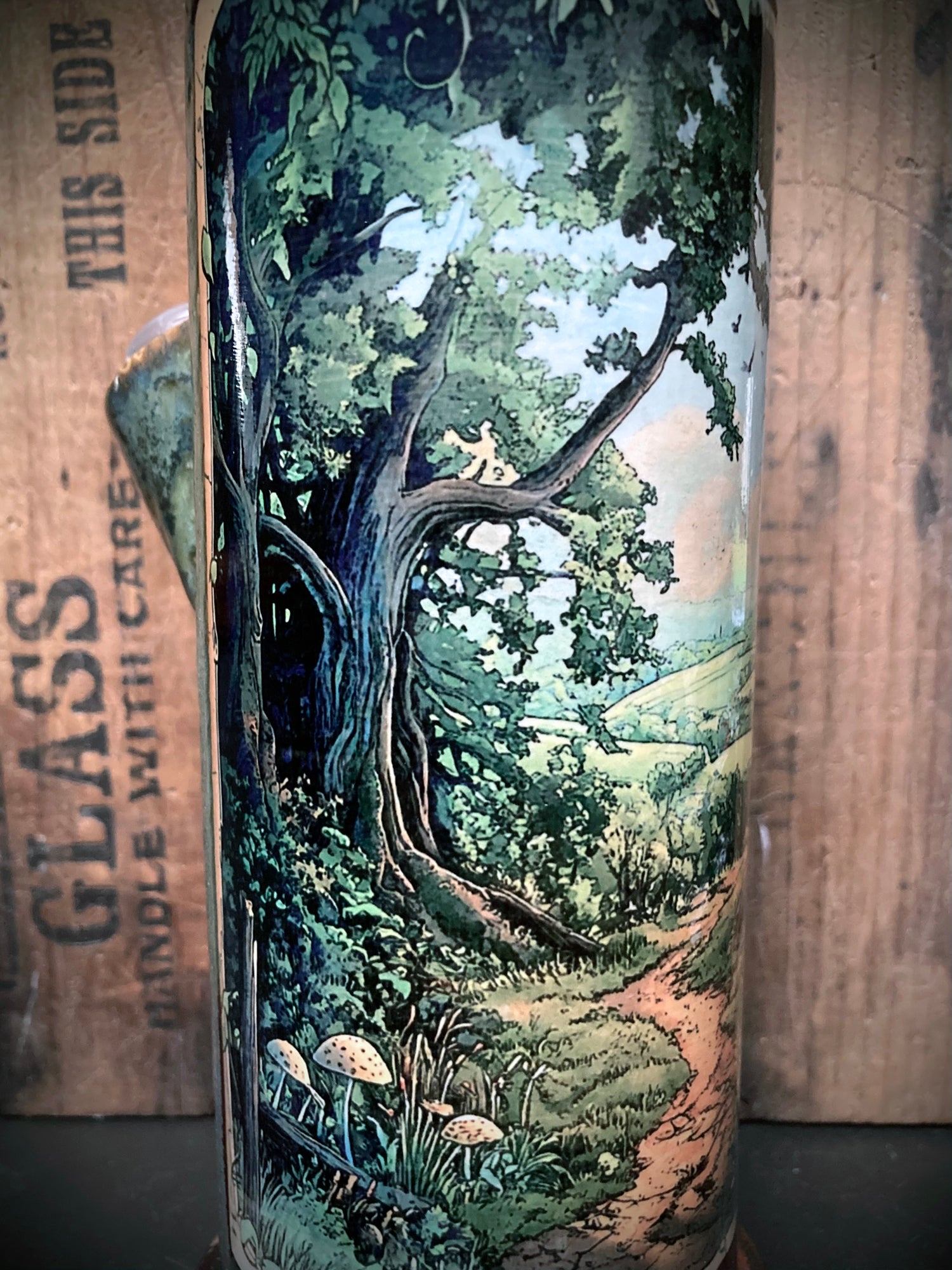 Ceramic Bong Magical Hills Trees And Woodland Path featuring vibrant nature artwork on a sleek design