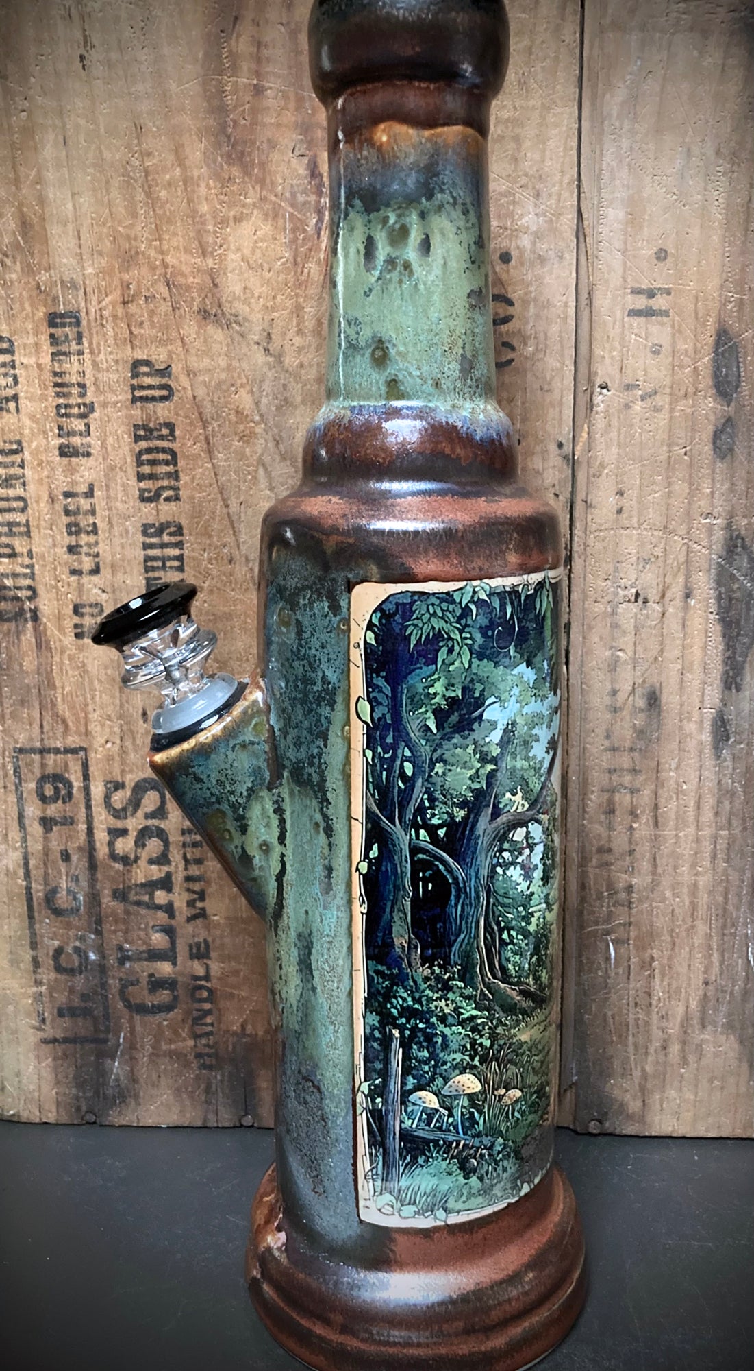 Ceramic Bong Magical Hills Trees And Woodland Path featuring intricate forest design and earthy colors