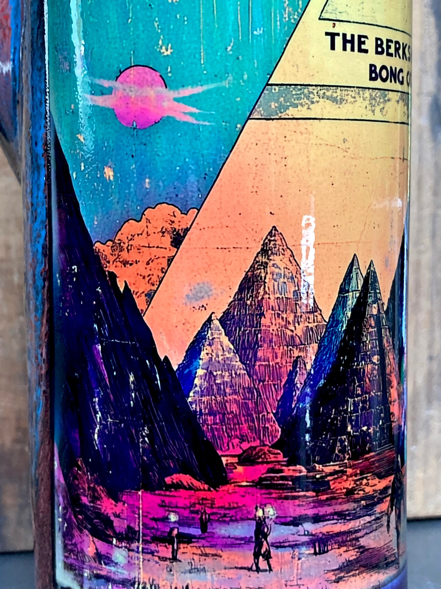The New Pyramids Ceramic Bong Mystical Energy colorful Berkshire Bong Company ceramic panel with pyramids sunset and tiny figures