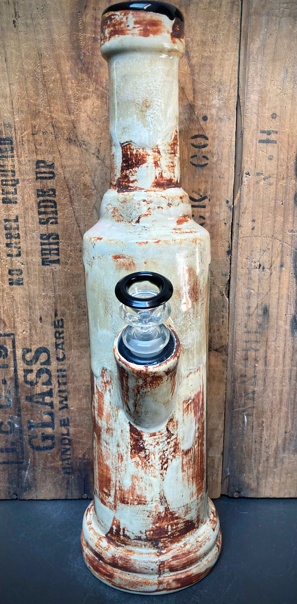 Berkshire Bong Company Ceramic Bong Pipes And Gaskets Steampunk Art Design with Unique Rustic Finish