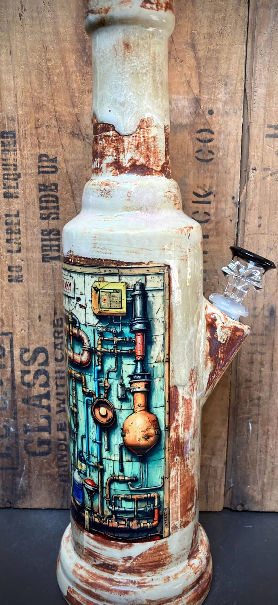 Berkshire Bong Company Ceramic Bong Pipes And Gaskets Steampunk Art with detailed design and vintage finish