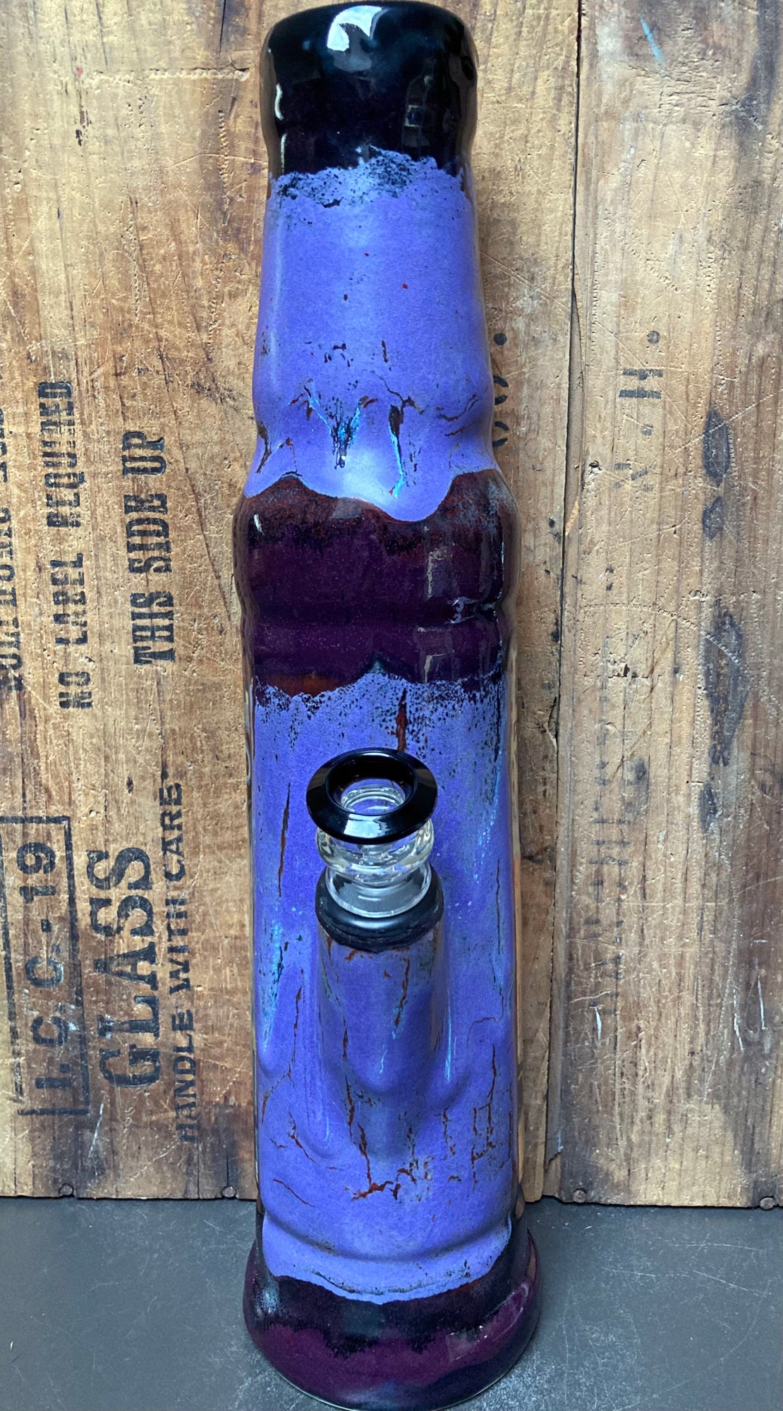 Ceramic Bong Purple Glazes Psychic Visions with a unique textured design for an artistic touch