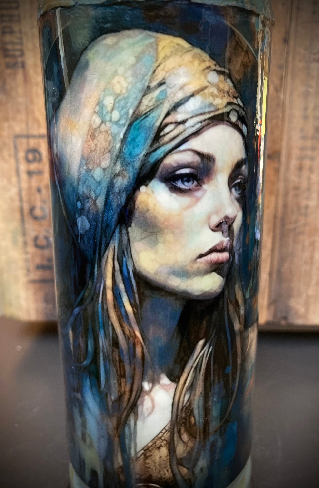 Ceramic bong featuring River Queen, a goddess with soft green and gold glazes.