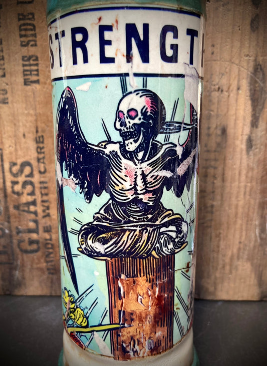 Ceramic Bong Strength Tarot Oracle Cards featuring a macabre skeleton design with vibrant colors