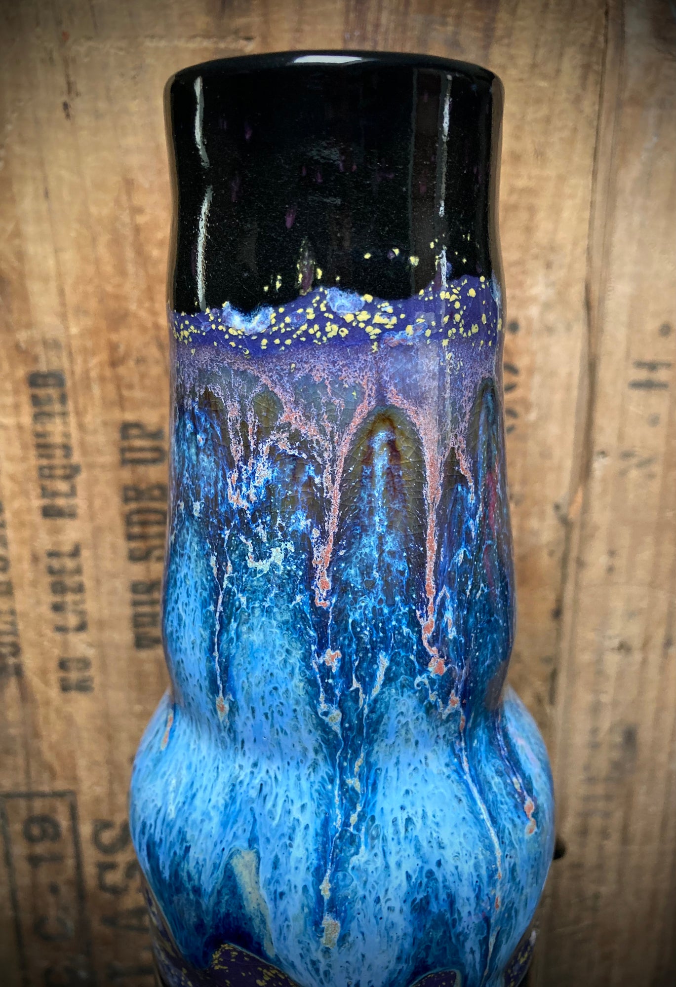 Ceramic Bong Tarot Card The Moon Oracle with Vibrant Blue and Black Glaze Finish