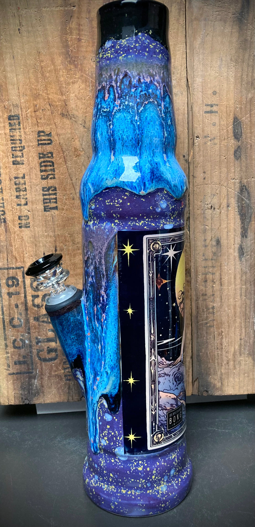 Ceramic Bong Tarot Card The Moon Oracle in purple and blue with intricate design and added star details