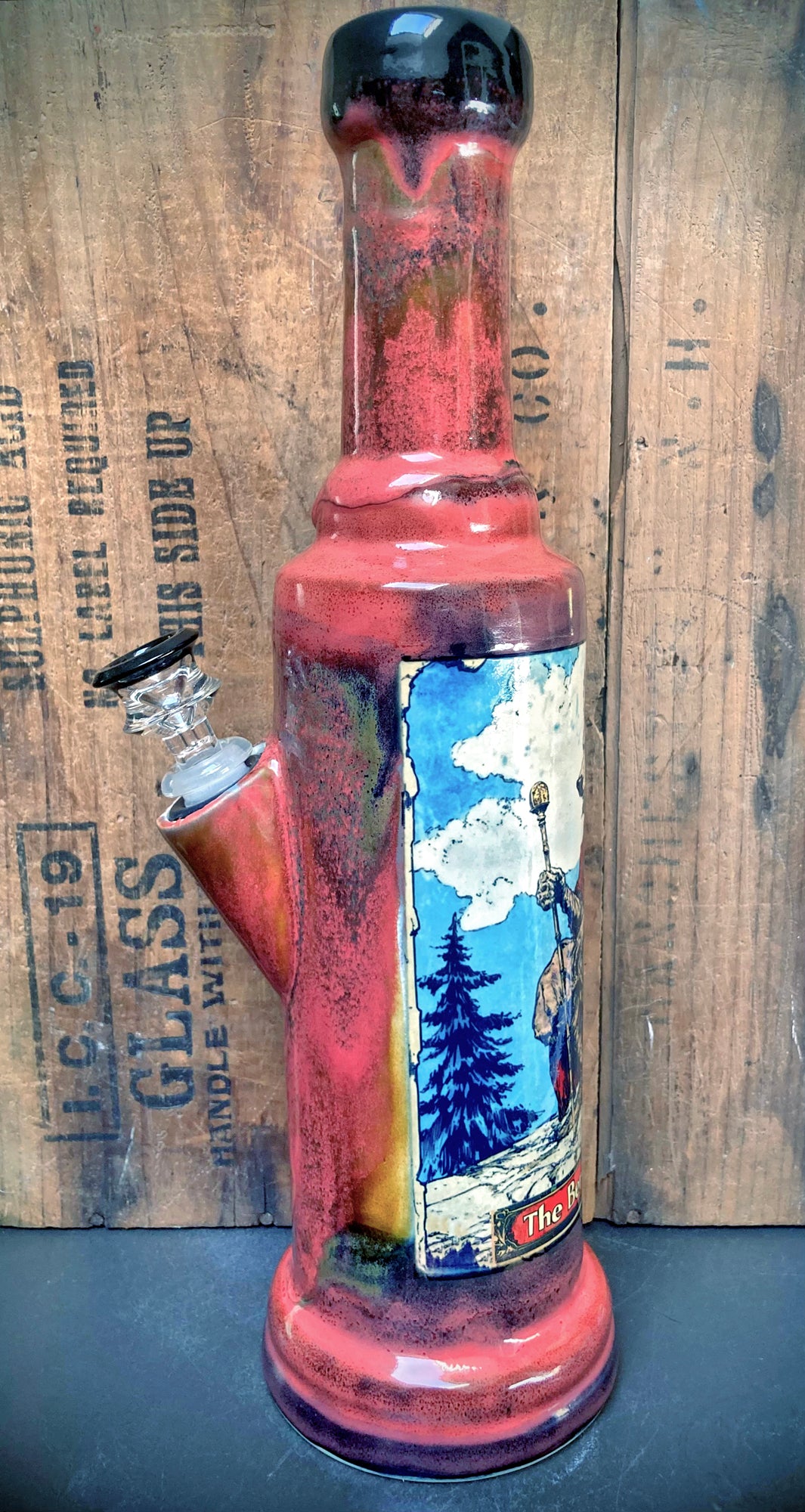 Ceramic bong The Big Bad Wolf with vibrant colors and unique design features