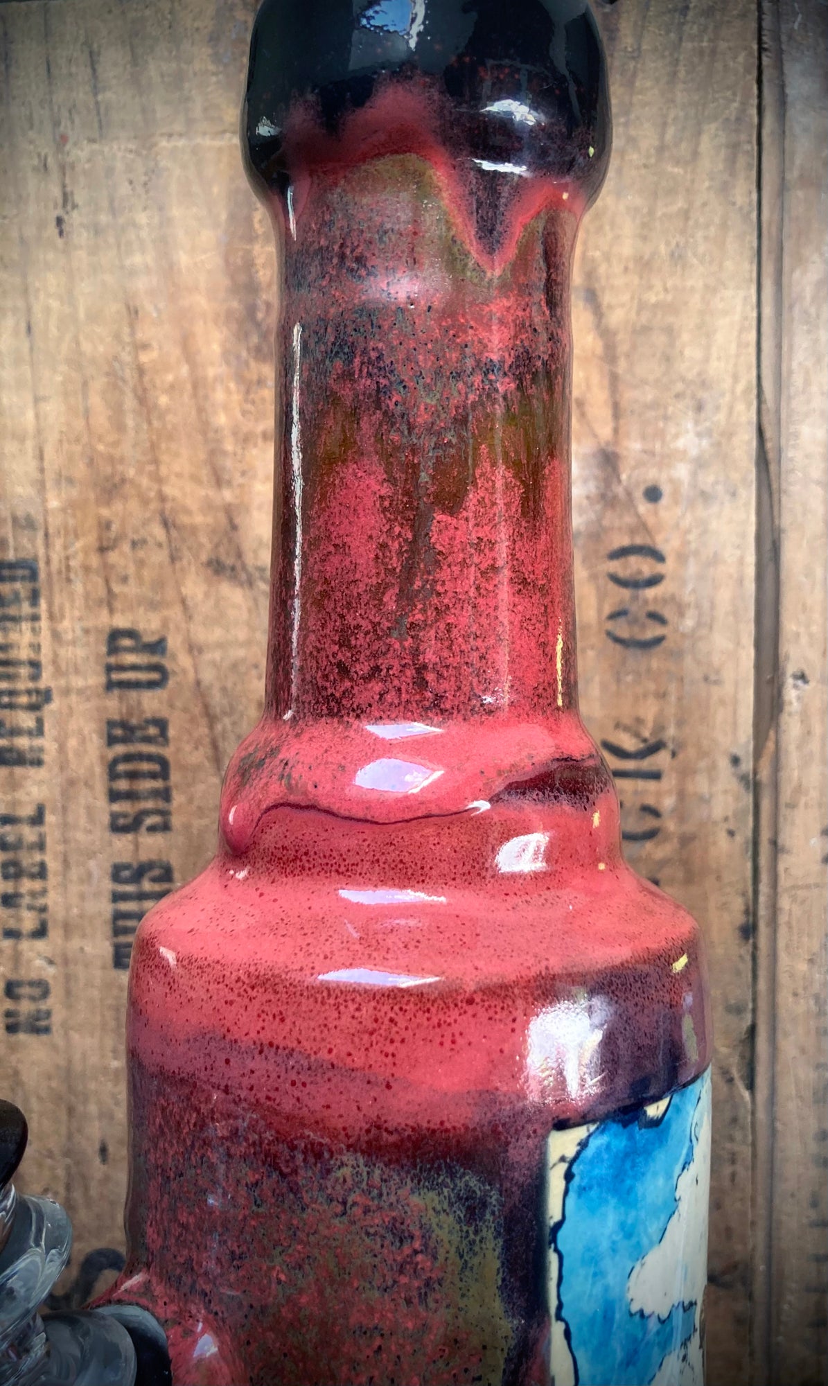 Ceramic bong The Big Bad Wolf with a colorful glaze finish and unique design
