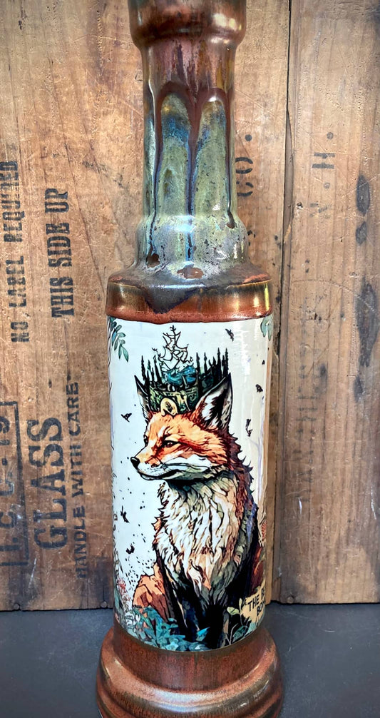 Ceramic Bong The Fox Queen Wearing a Crown in the Berkshires featuring detailed fox artwork and vibrant colors