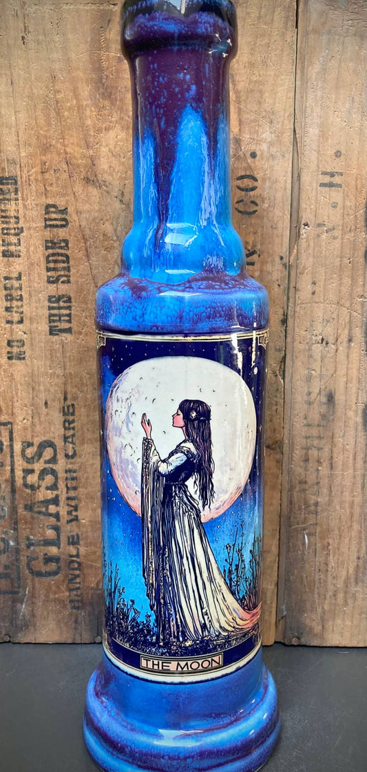 Ceramic Bong The Moon Tarot Card Design featuring a woman in a flowing dress and a large moon in the background