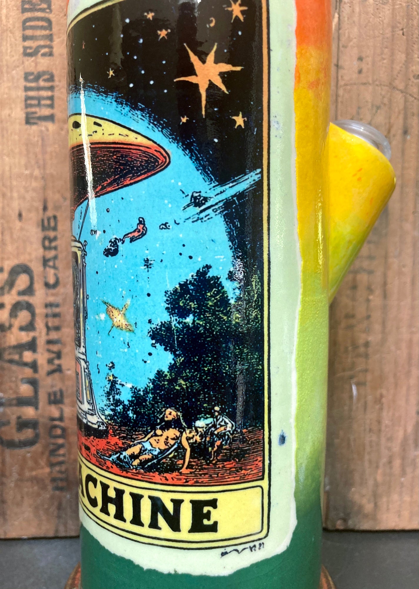Berkshire Bong Company ceramic bong time machine travel sci fi design featuring vibrant alien landscape