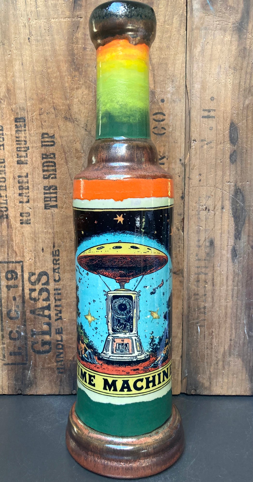 Berkshire Bong Company Ceramic Bong with Time Machine Travel Sci Fi Design and Colorful Finish