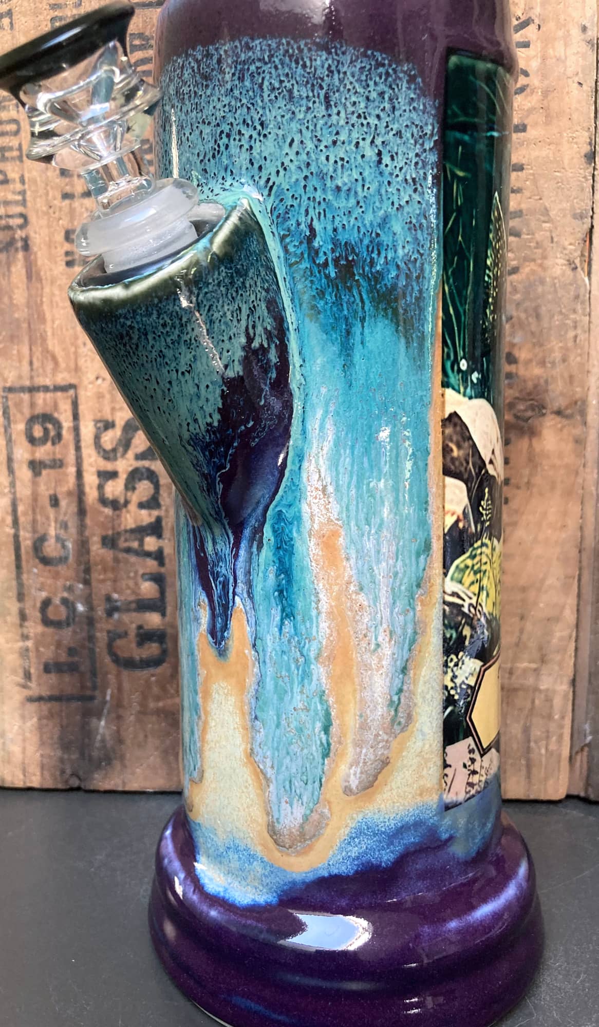 Berkshire Bong Company ceramic bong trout fish river design with vibrant blue and green colors