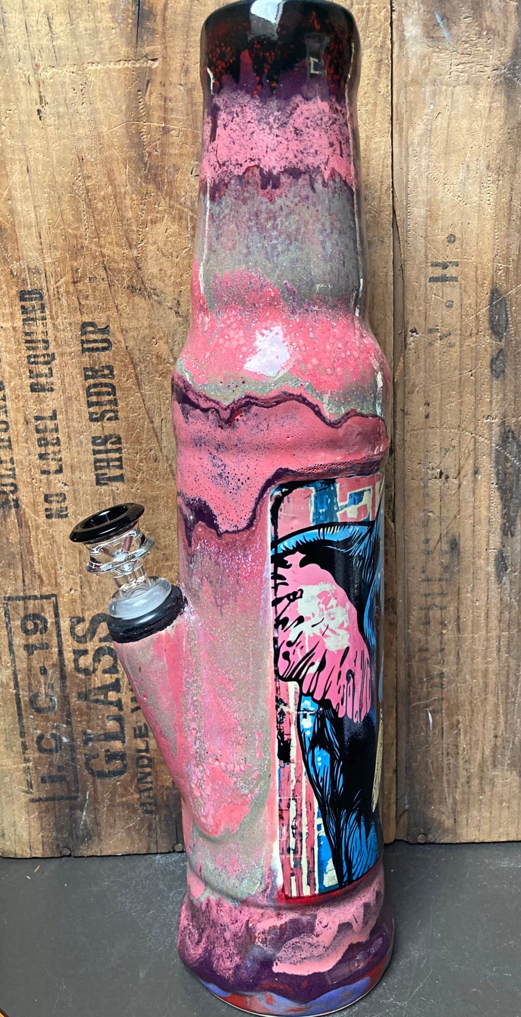 Ceramic Bong Wise Elephant Pink Mandala with Colorful Details and Unique Design