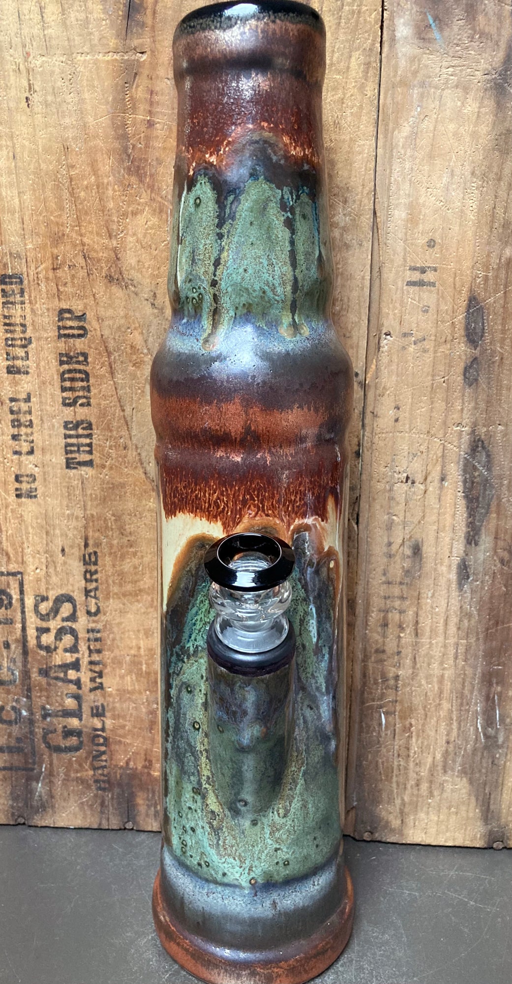 Ceramic Bong With Mystical Berkshire Hills Art in earthy tones and unique glazes