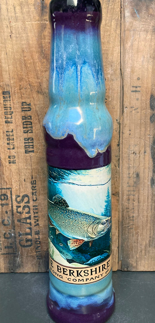 Fishing-themed ceramic bong with brook trout and river art.