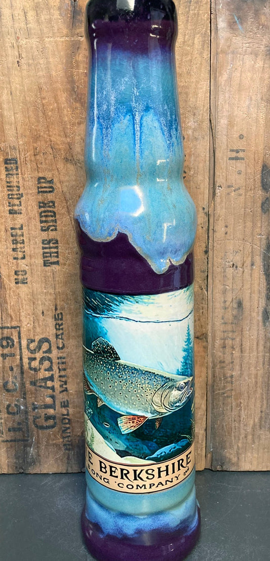 Fishing-themed ceramic bong with brook trout and river art.