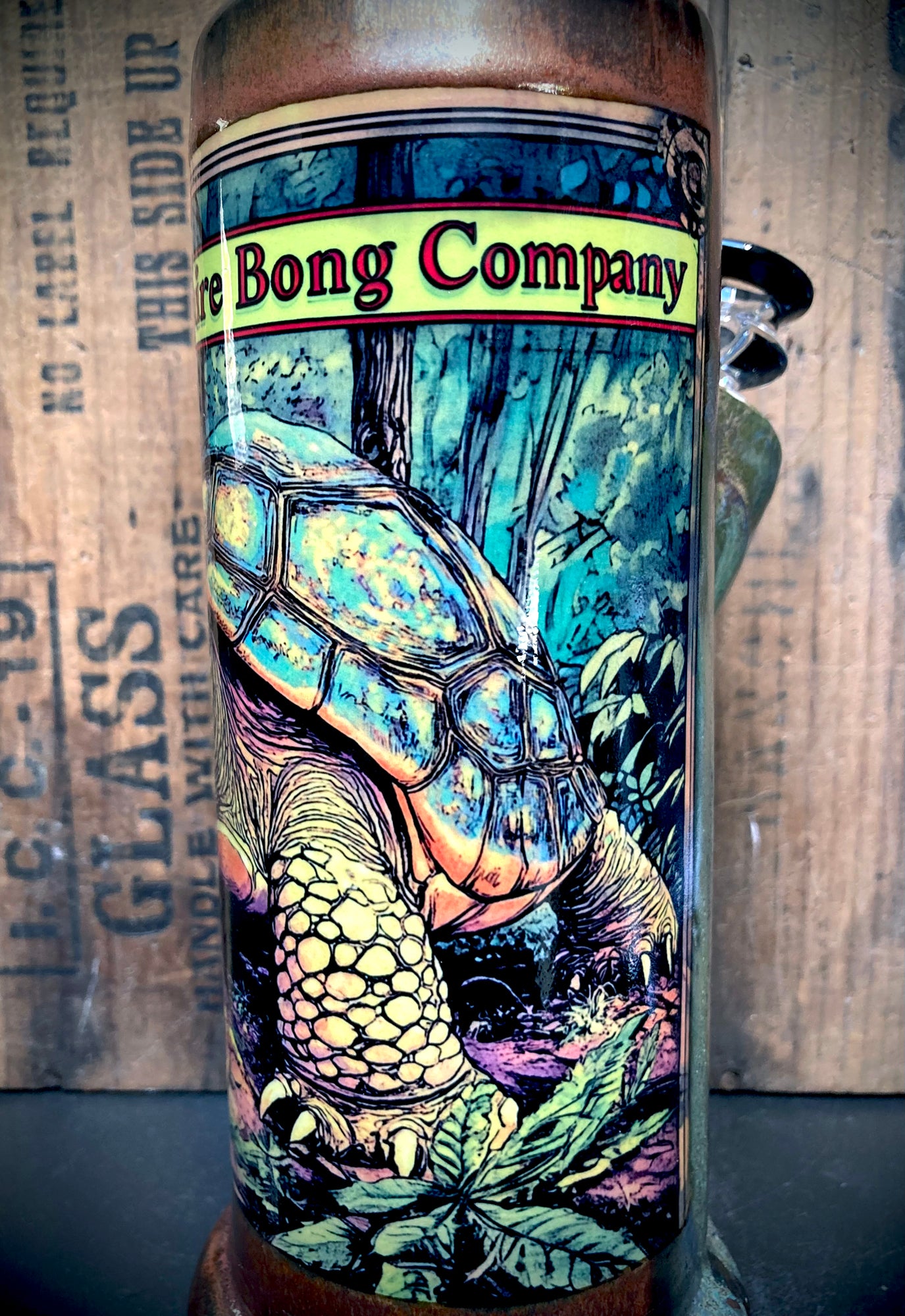 Nature Lover Ceramic Water Pipe Forest Turtle Bong with vibrant hand painted forest turtle design by Berkshire Bong Company