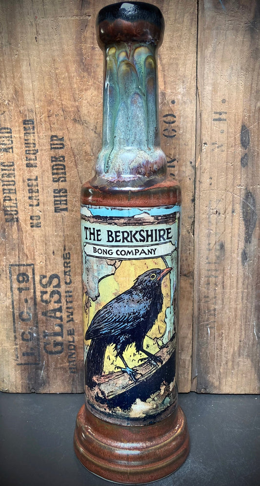Ceramic Bong Young Crow Black Bird by Berkshire Bong Company with detailed crow design