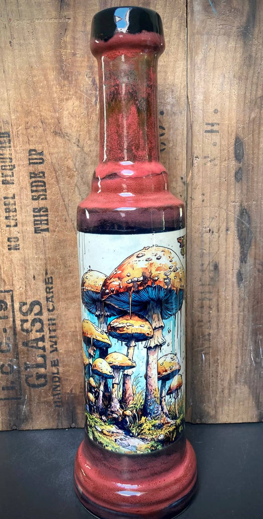 Ceramic magic mushroom bong shrooms with colorful mushroom artwork on the body