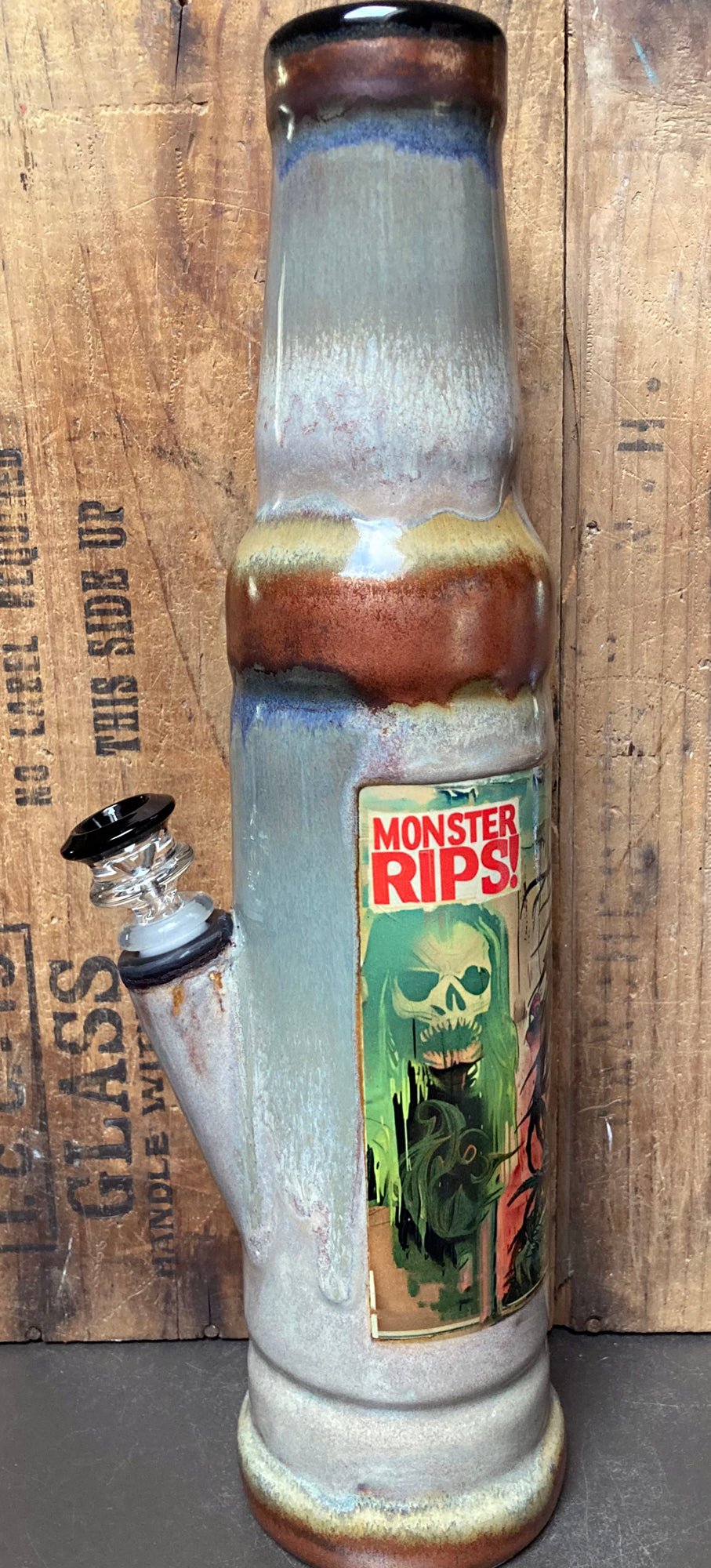 Ceramic Smokeware Bong Monster Rips Weed Creature with detailed design and colorful accents