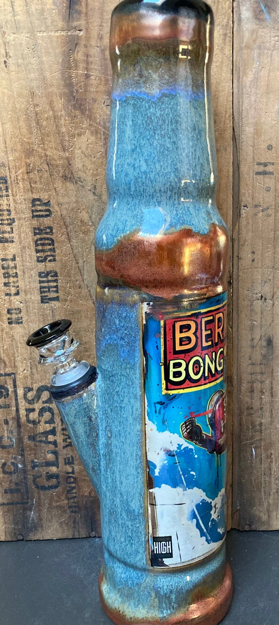 Ceramic Water Pipe Stoned Sky High AI Robot with a colorful design and unique shape