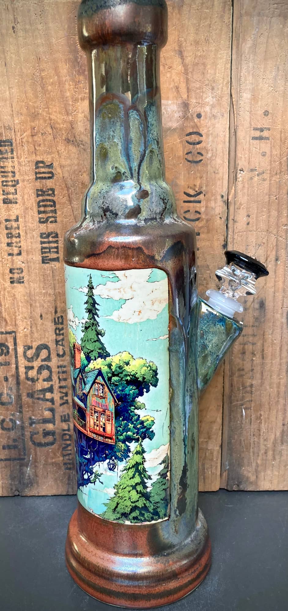 Charming Rustic Tree House Deep Woods And Trees Glass Water Pipe by Berkshire Bong Company