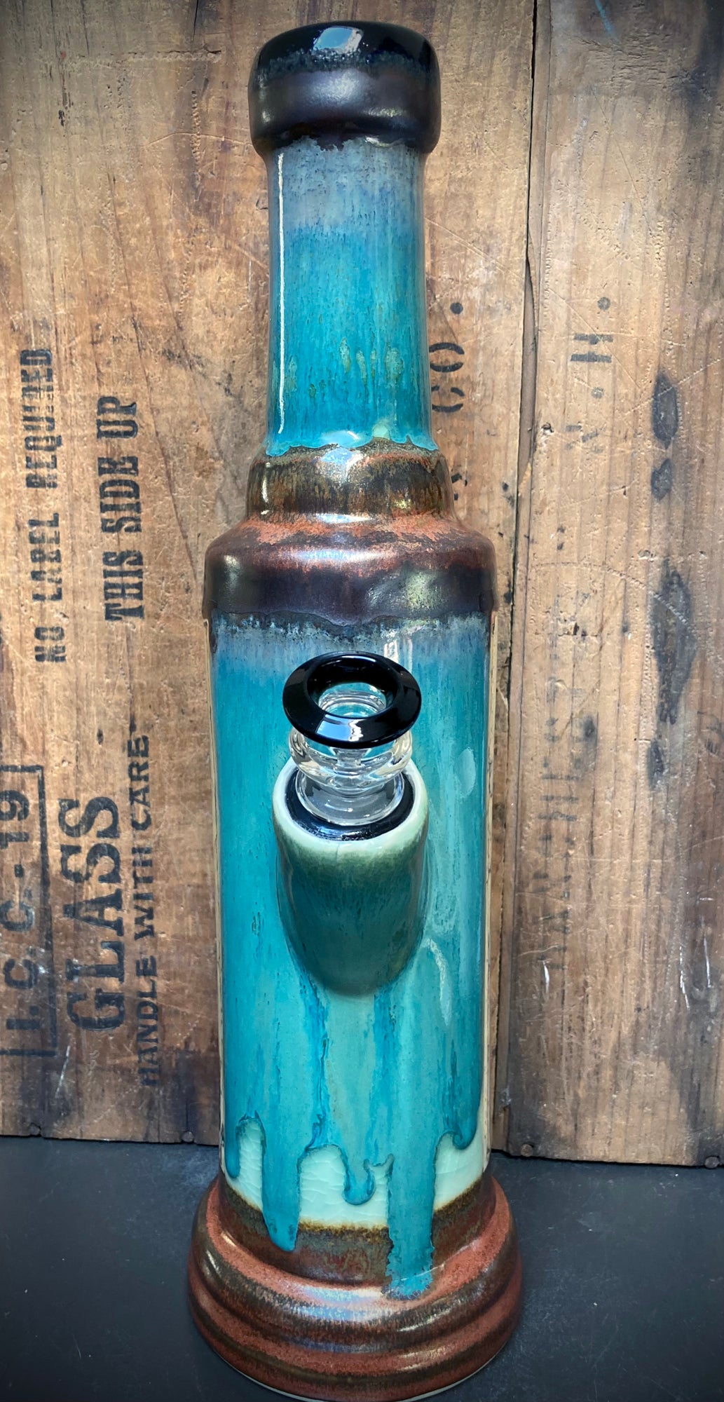 handmade ceramic bong cloud 9 floating house turquoise drip glaze