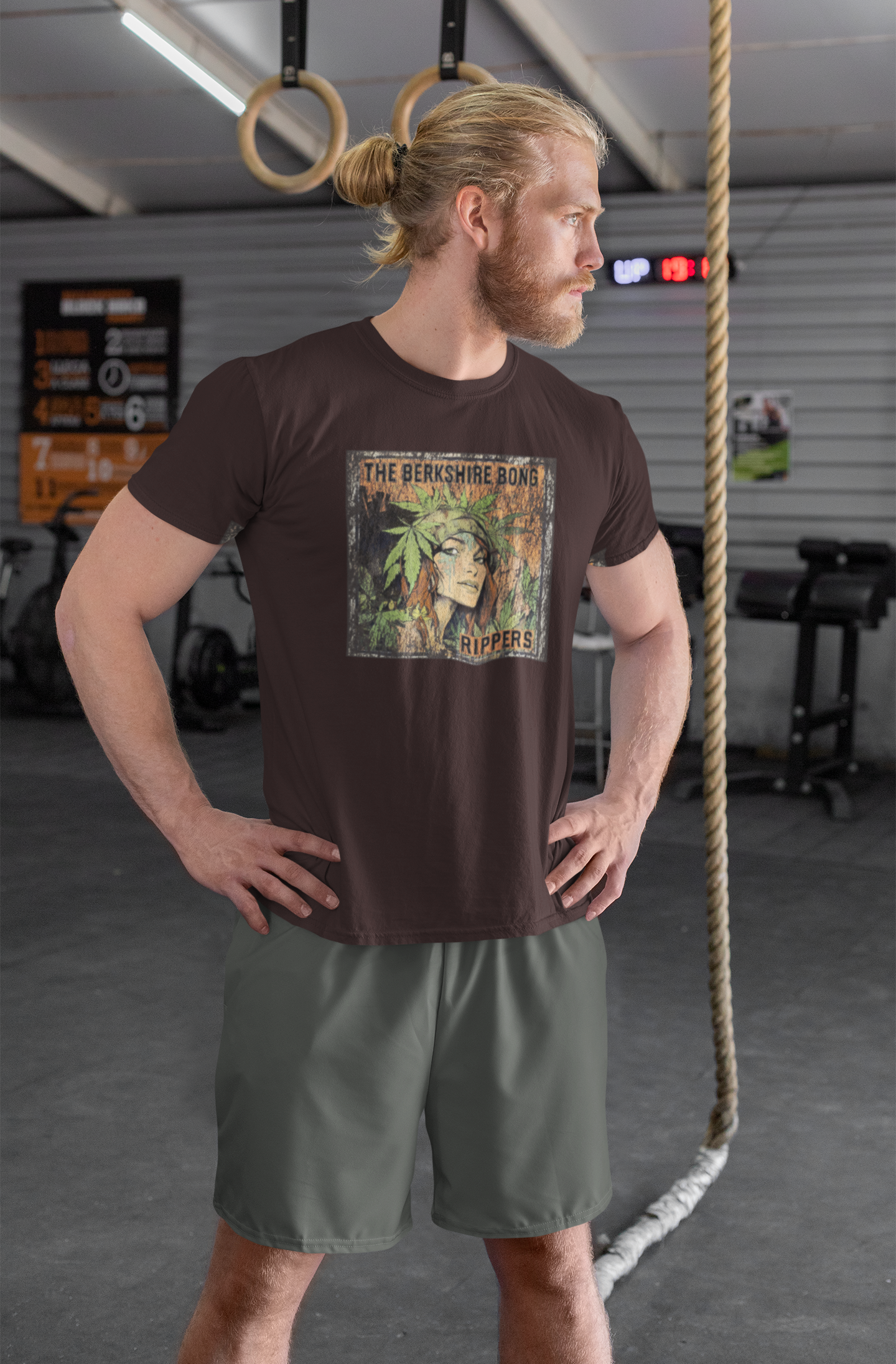 Vintage cracked graphic of Berkshire Bong Rippers team mascot on dark brown shirt