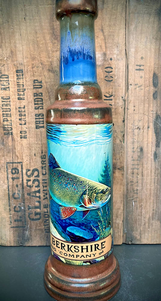 Close-up of aggressive brook trout on Berkshire Bong Company clay piece