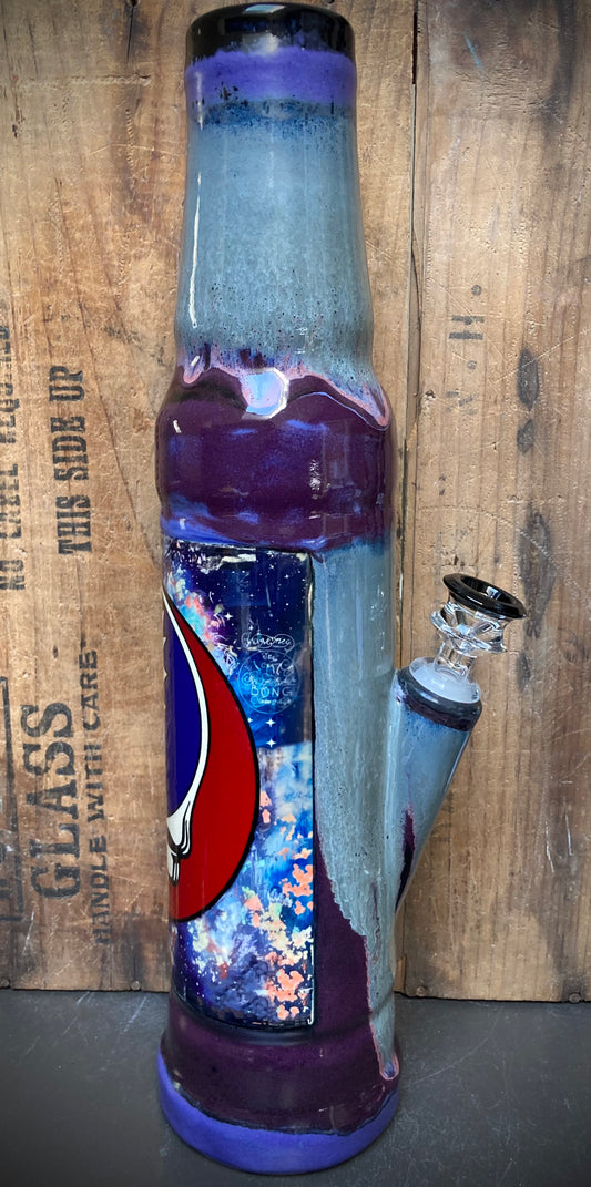 Grateful Dead Bong Steal Your Face Stealie in Purple with Colorful Graphics for Enjoyable Smoking Experience