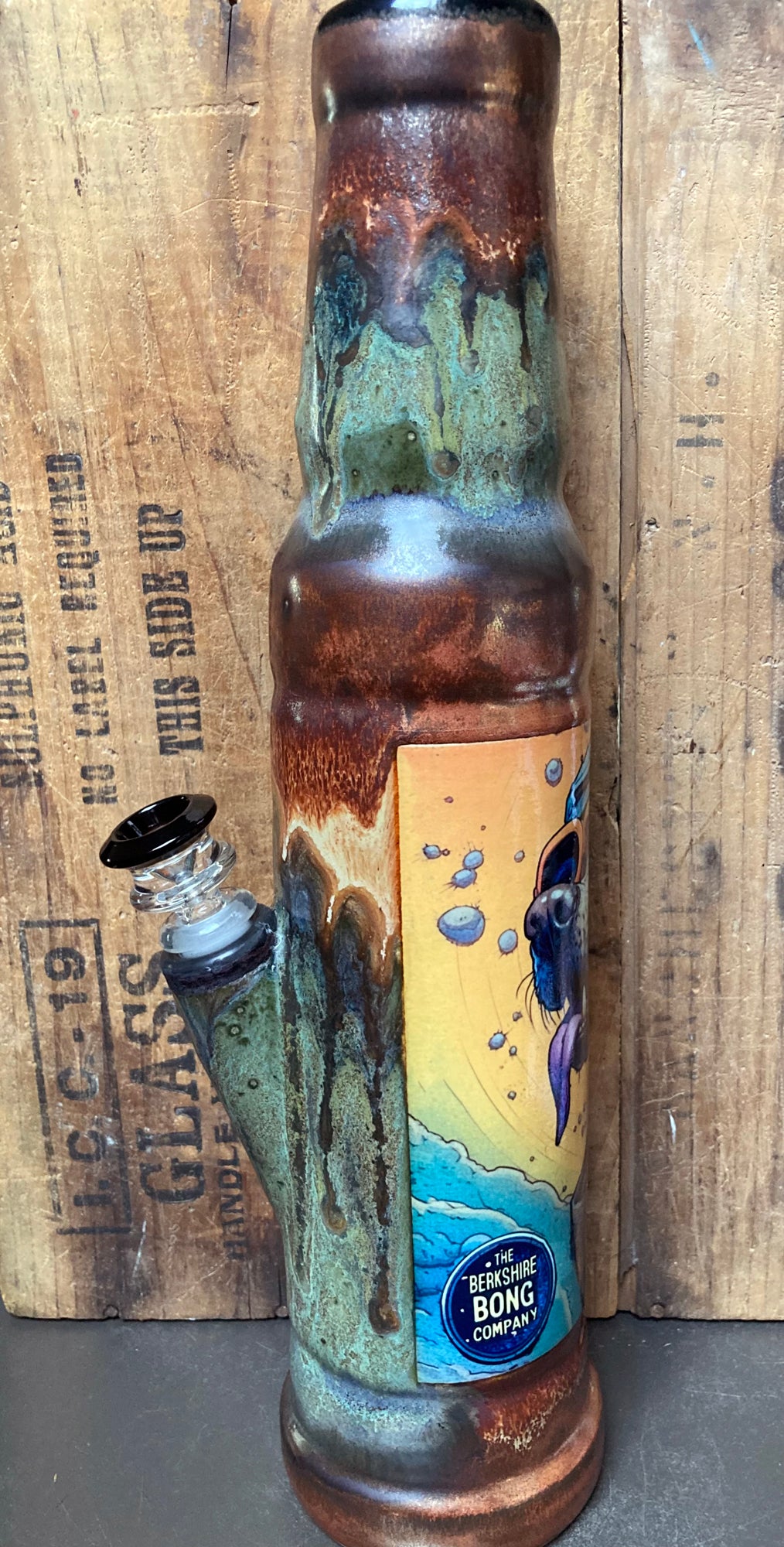 Handmade Ceramic Bong Dawg Pound Soldier Dog with unique glaze finish and functional design