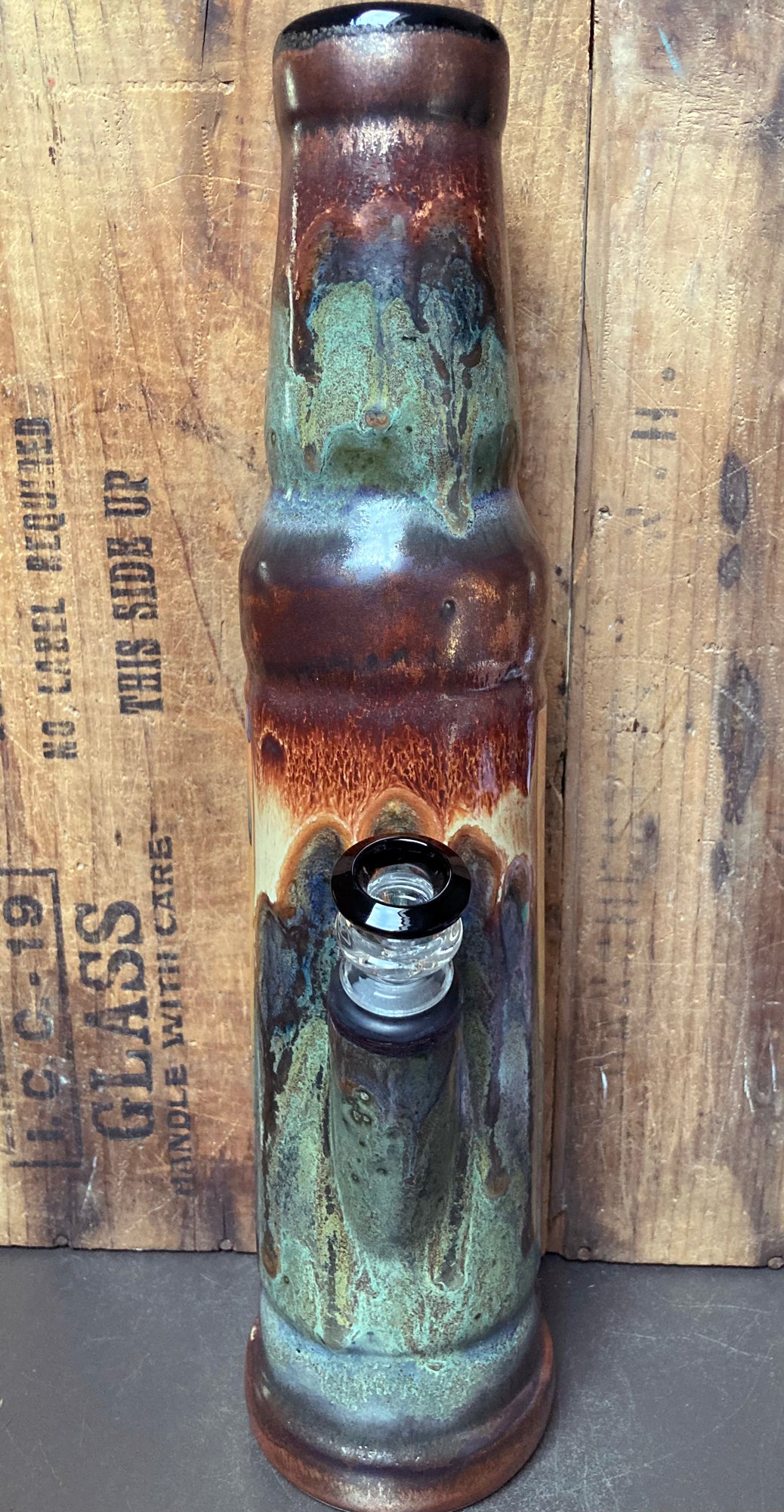 Handmade Ceramic Bong Dawg Pound Soldier Dog with unique glaze and sleek design for smoking enthusiasts