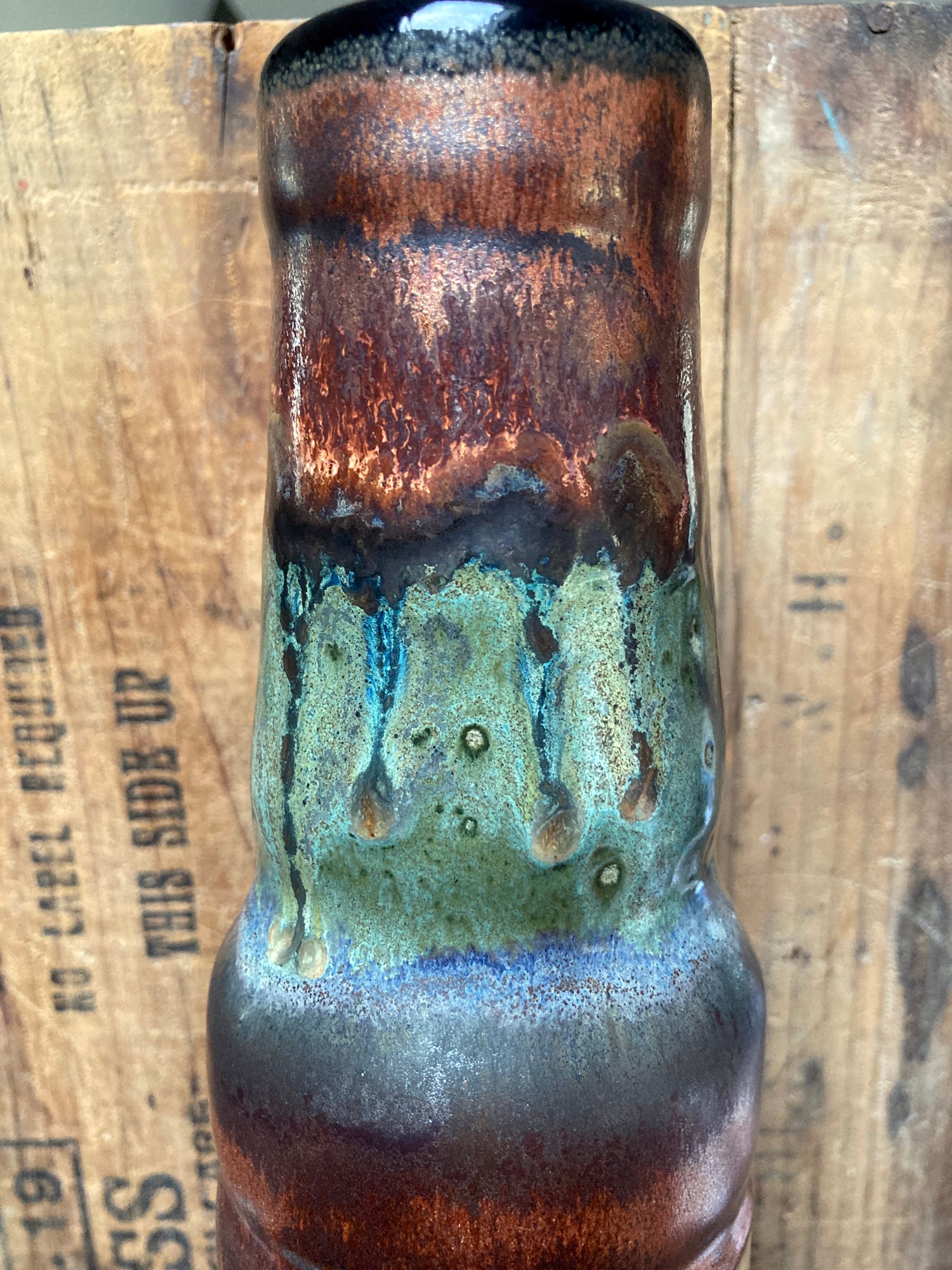 Handmade Ceramic Bong Dawg Pound Soldier Dog with unique glossy glazes and artistic design