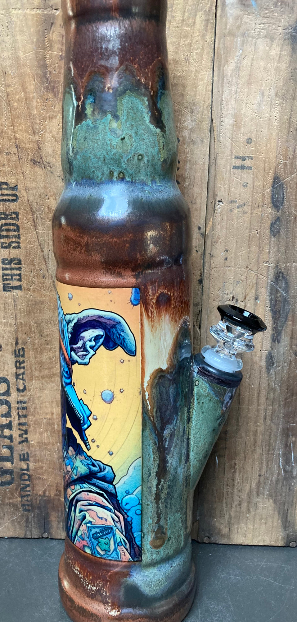 Handmade Ceramic Bong Dawg Pound Soldier Dog with unique design and vibrant colors