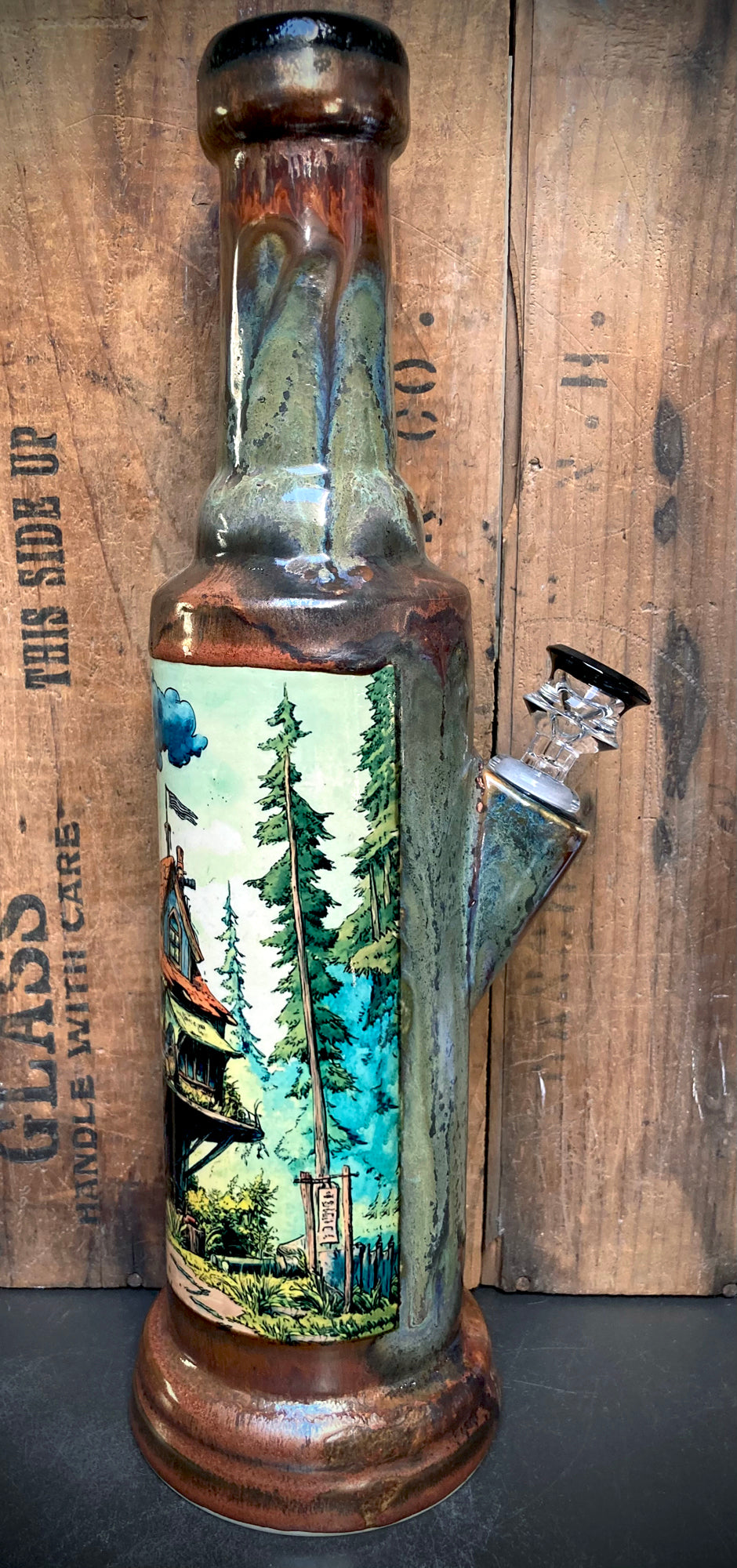 Handmade Ceramic Bong Dream Home Tree House with detailed forest design and unique craftsmanship