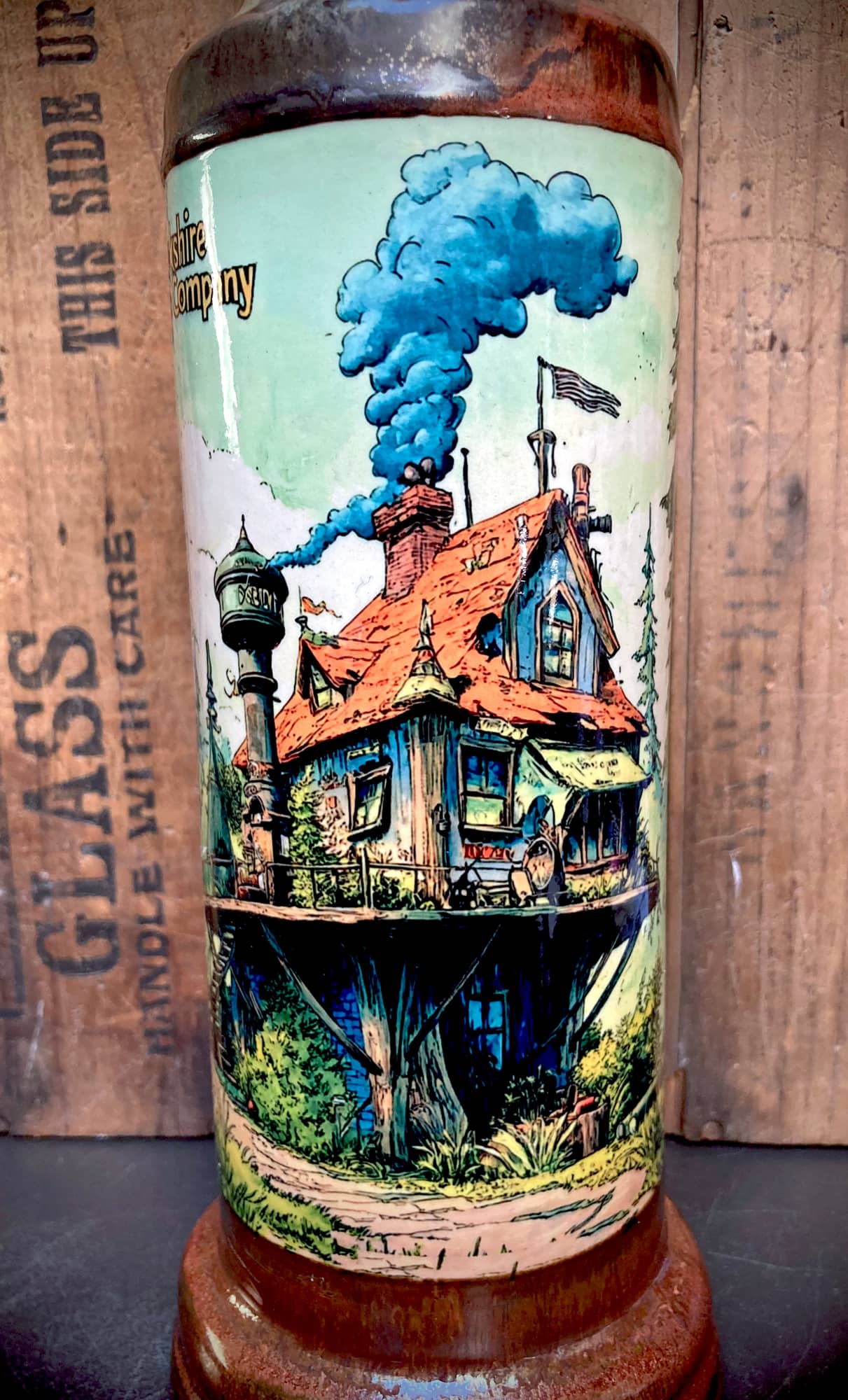 Handmade Ceramic Bong Dream Home Tree House with detailed illustration of a whimsical tree house
